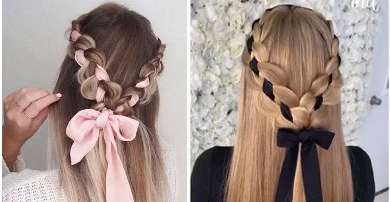 بافت موی مجلسی با روبان رنگی